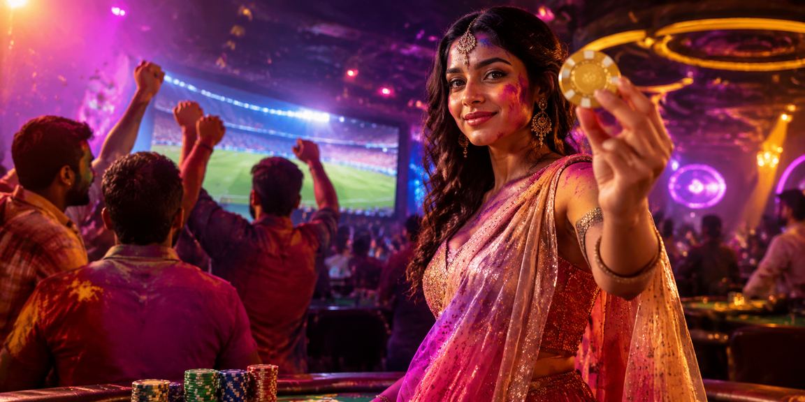 Mobile device showing live sports betting during Holi festival