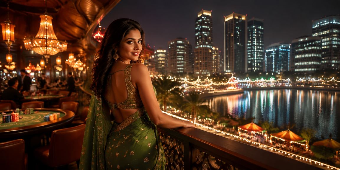 Indian sports betting scene with traditional saree garment